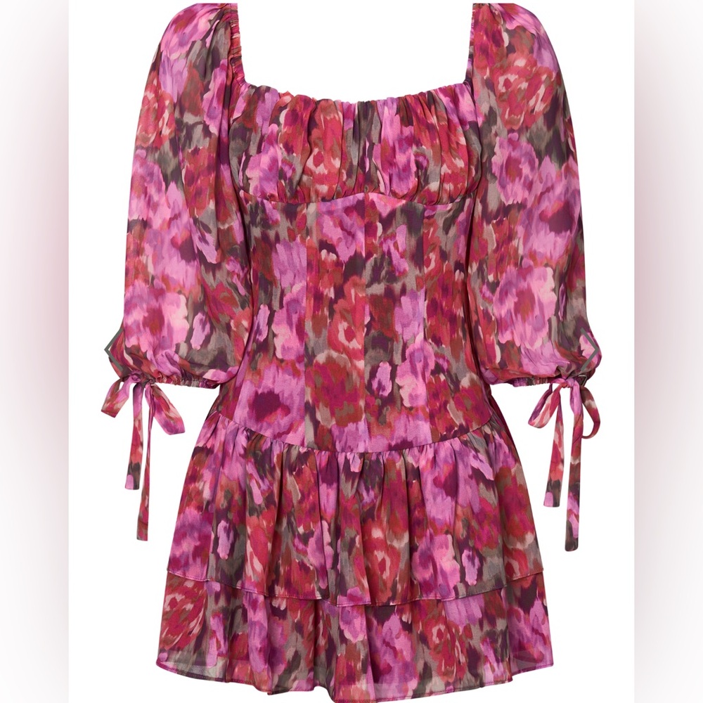 CLABELLE MINI DRESS - PUFF SLEEVE TIERED RUFFLE HEM SWEETHEART DRESS